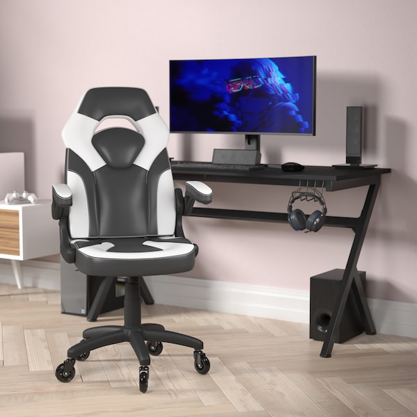 Flash Furniture White LeatherSoft Gaming Chair - Skate Wheels CH-00095-WH-RLB-GG - main